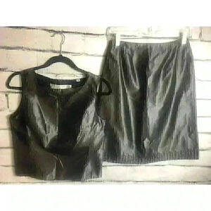 MAX STUDIO Dark Gray/Black 100% Silk Skirt Suit Set Womans Size 4 Beaded Lined